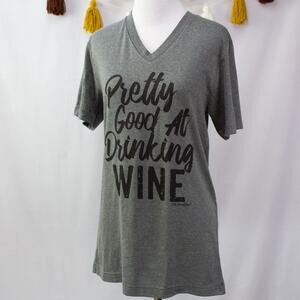 Color Image NEW V-Neck Short Sleeve Pretty Good at Drinking Wine T Shirt Small